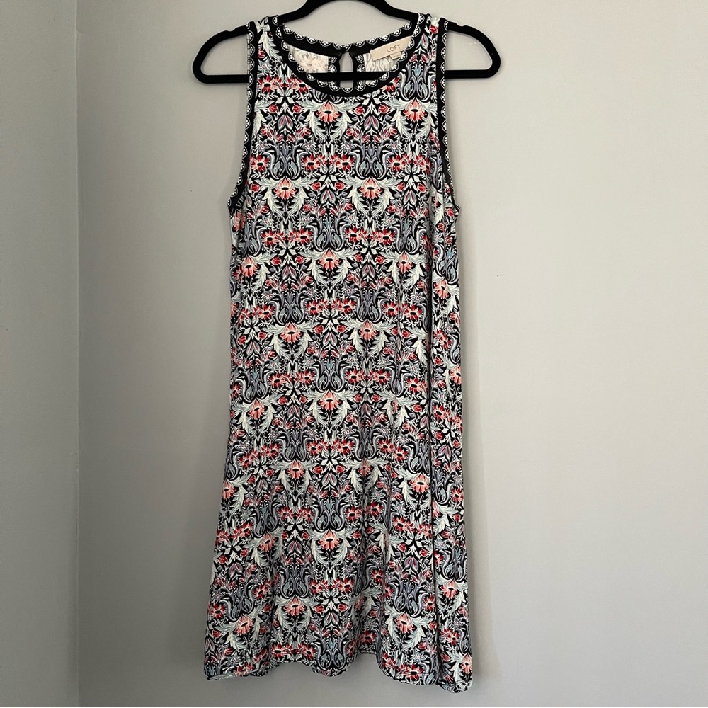 LOFT Floral Black Sleeveless Jersey Dress Size Medium